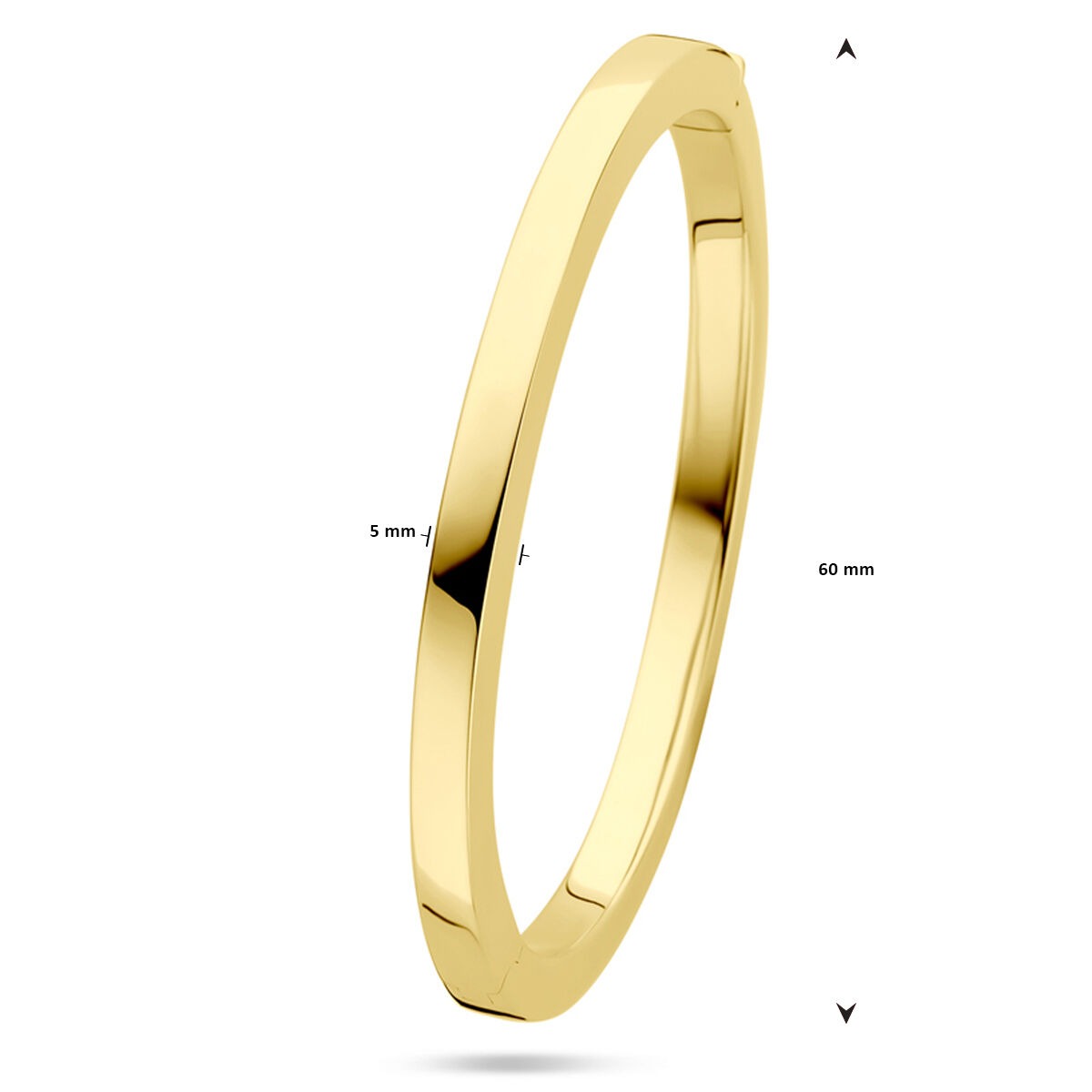 14k geelgouden bangle – 5 mm breed, met scharniersluiting