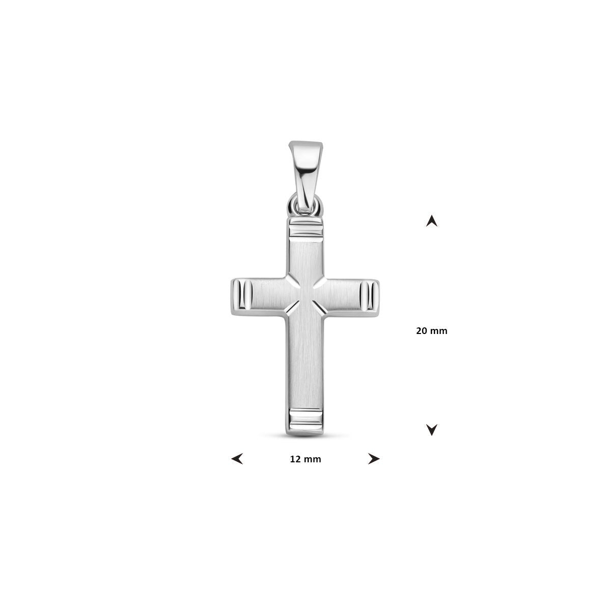 Zilveren kruis hanger – gerhodineerd 925 zilver met matte, gepolijste en gediamanteerde afwerking