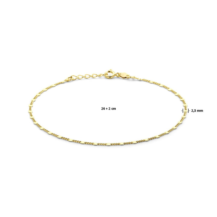 Verguld zilveren enkelbandje met plaat- en buisschakels – 24 tot 26 cm, 2,3 mm breed