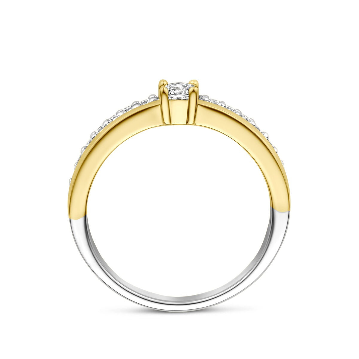 Verguld en gerhodineerd zilveren ring met zirkonia