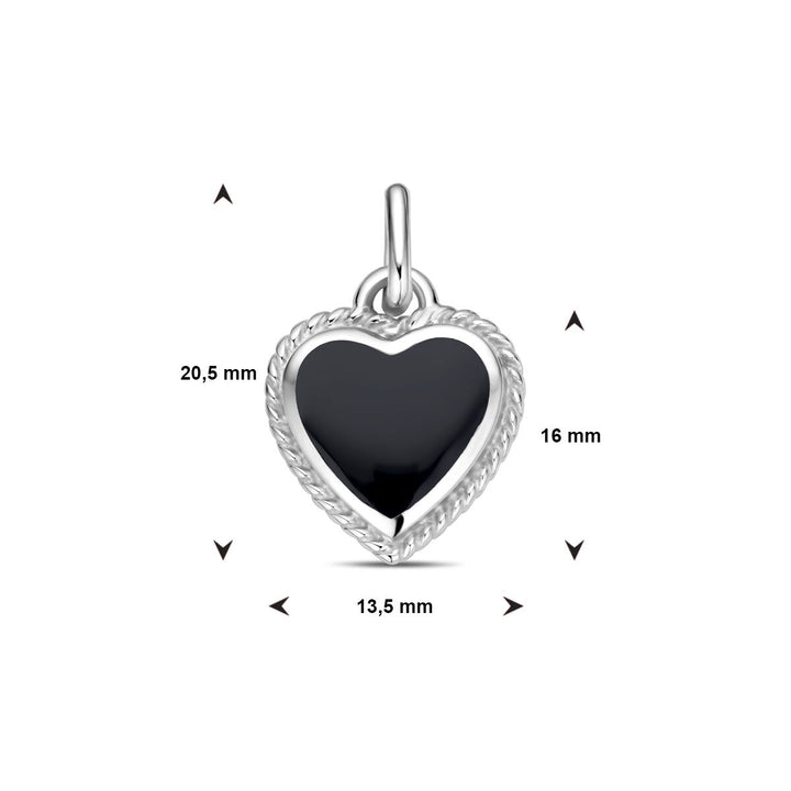 pendant heart onyx silver rhodium plated