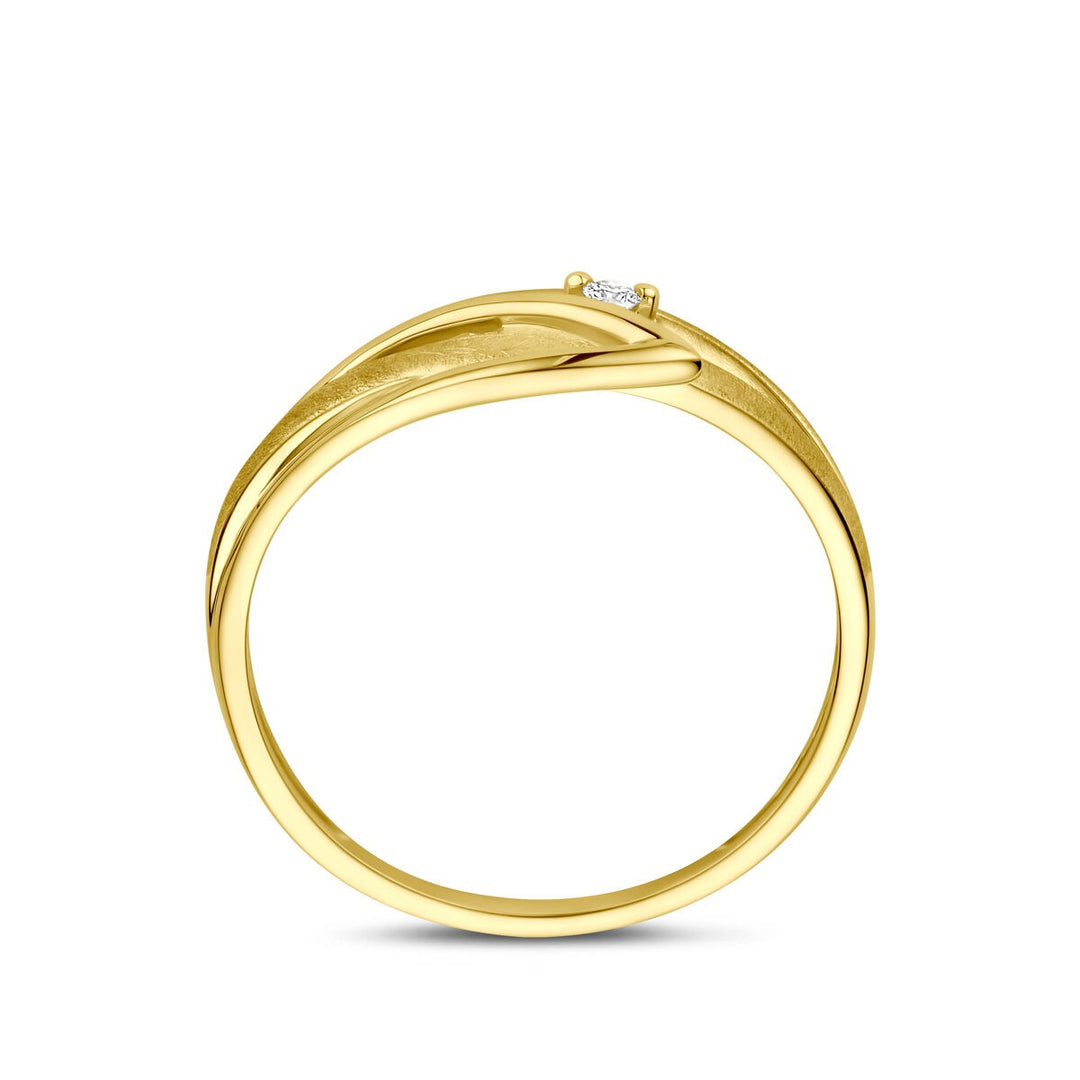 14k Geelgouden damesring met diamant – 7 mm breed
