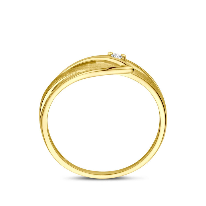 14k Geelgouden damesring met diamant – 7 mm breed