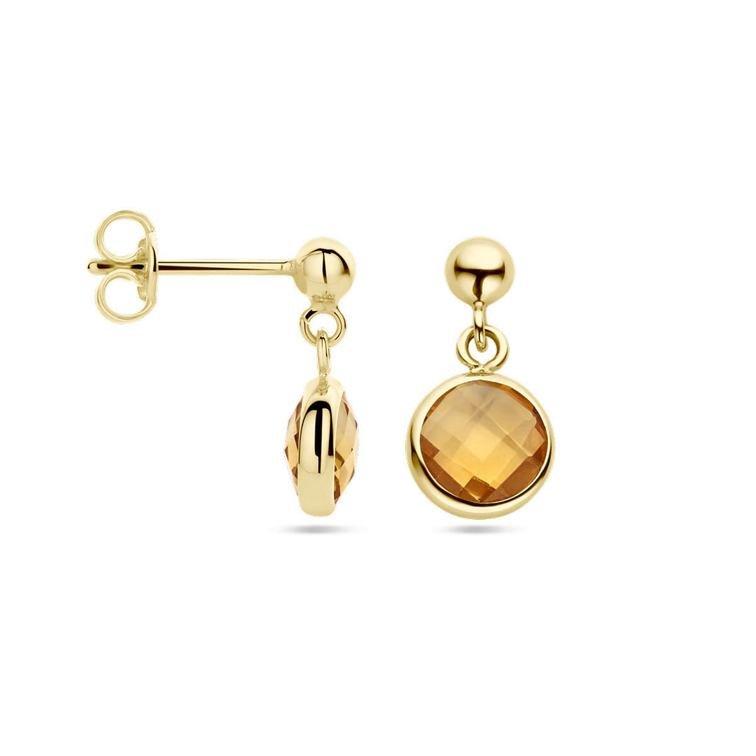 14k Geelgouden oorhangers met citrien en bolaccent