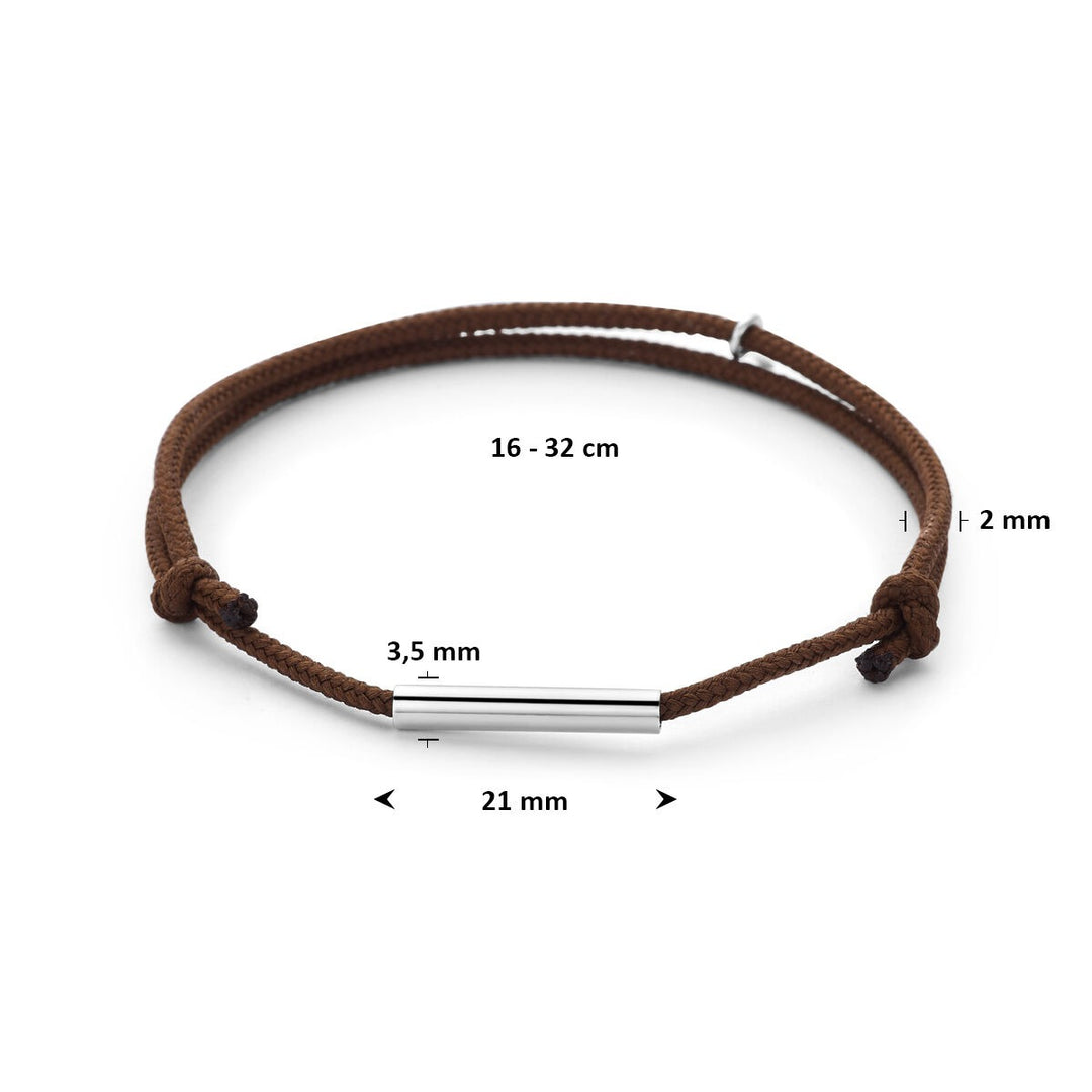 Bruin katoenen armband met gerhodineerd staafje