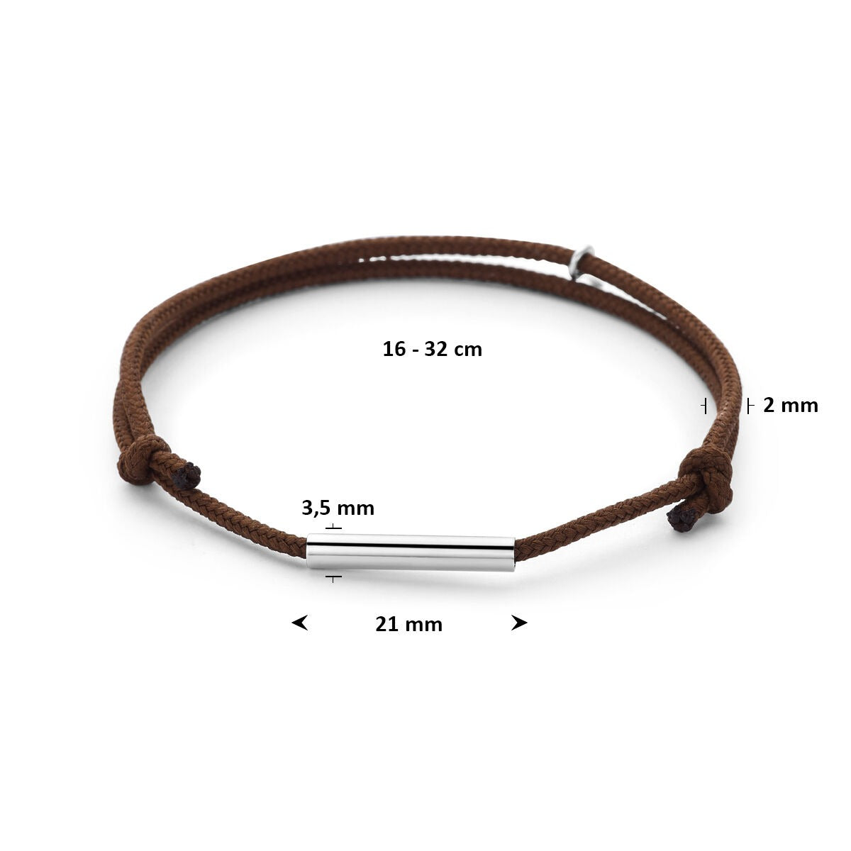 Bruin katoenen armband met gerhodineerd staafje