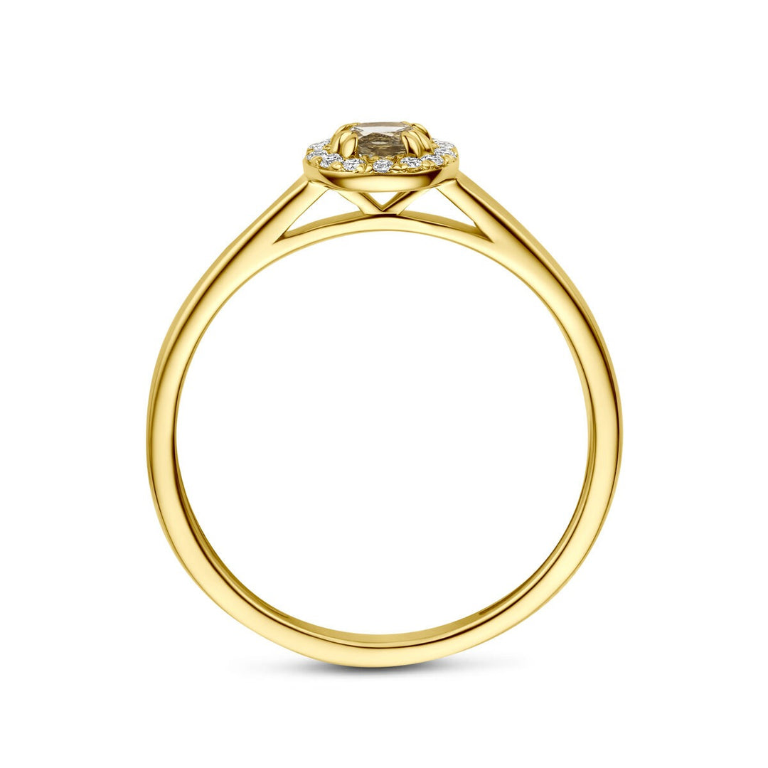 14k Geelgouden ring met groene amethist en lab grown diamant