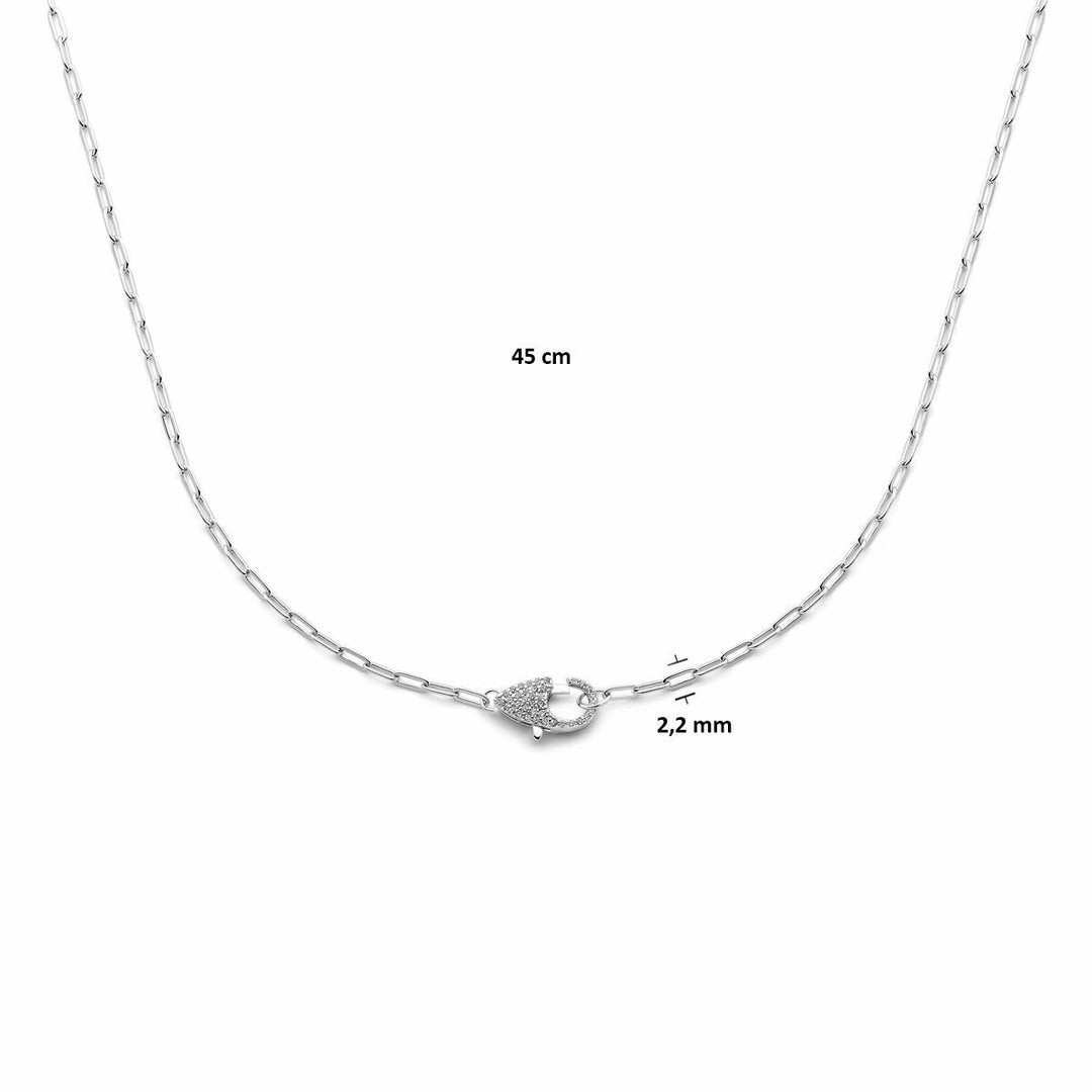 Gerhodineerd Zilveren Collier met Zirkonia – Paperclip Schakel