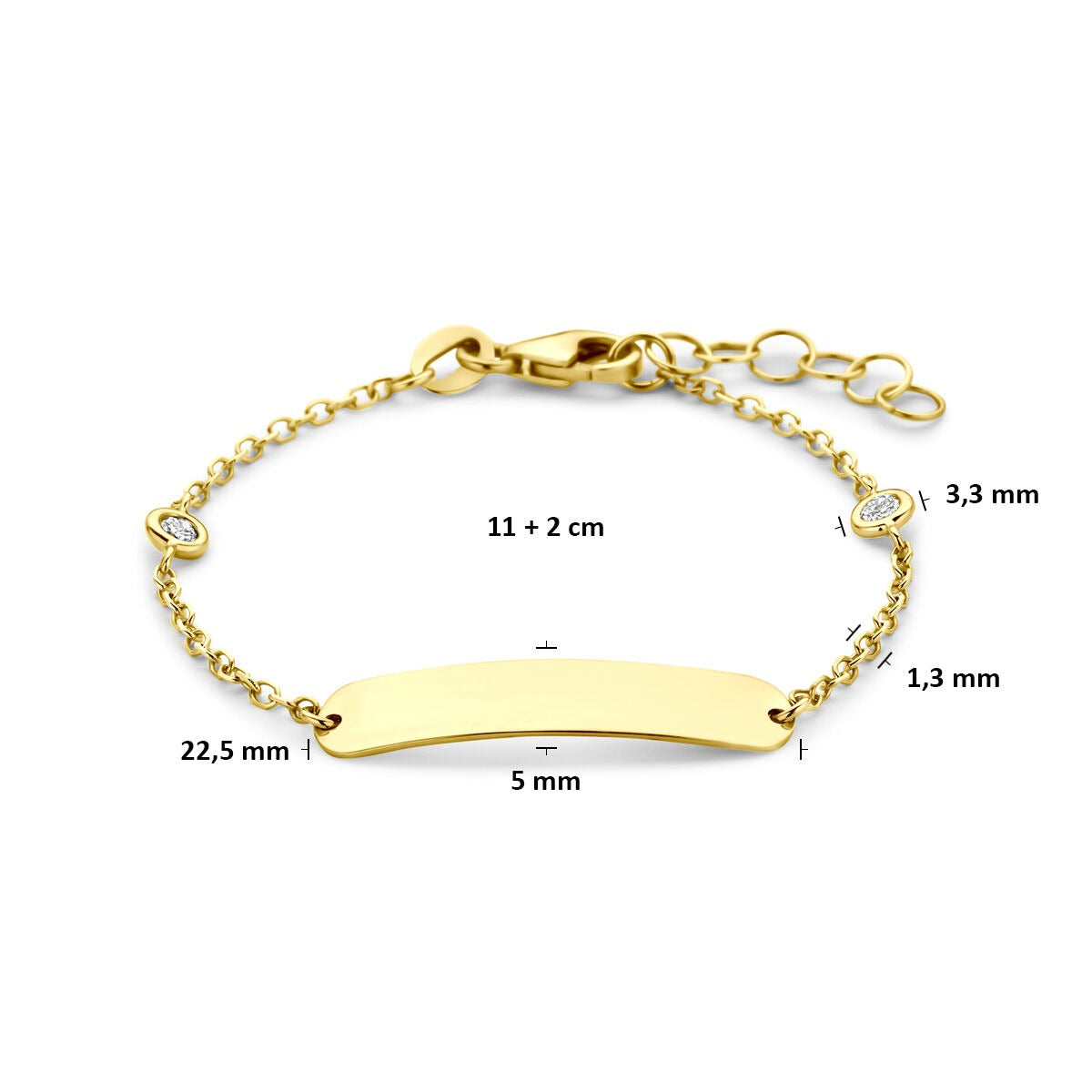 14k Geelgouden baby graveerarmband met lab grown diamant