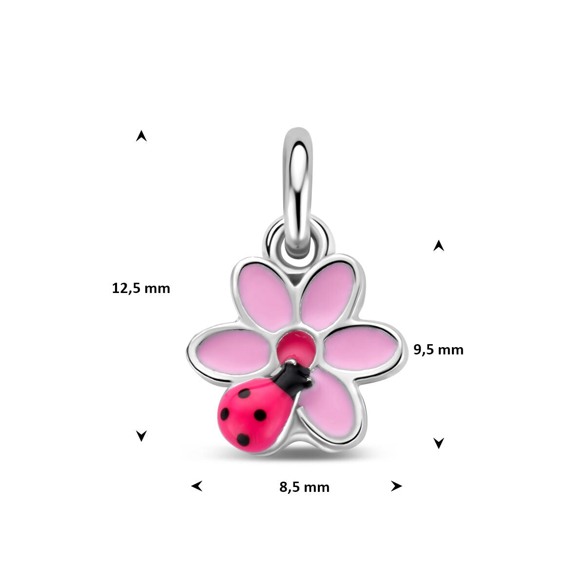 Gerhodineerd 925 zilveren kinder hanger bloem en lieveheersbeestje