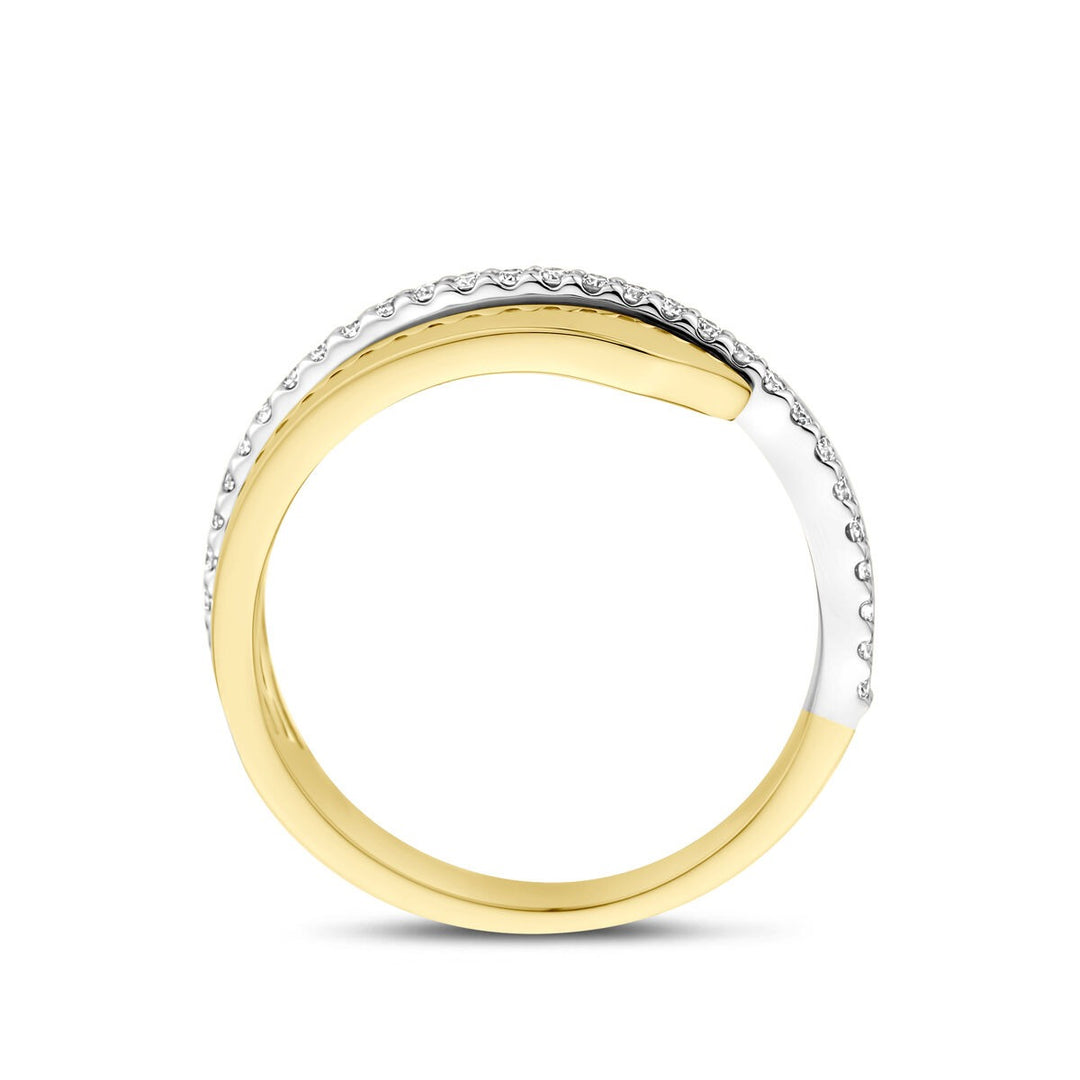 14k bicolor gouden ring met diamant 0.21ct
