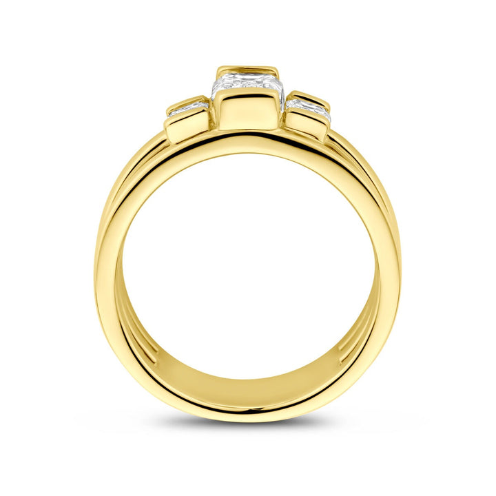 14k Geelgouden damesring met 1.50ct lab grown diamant