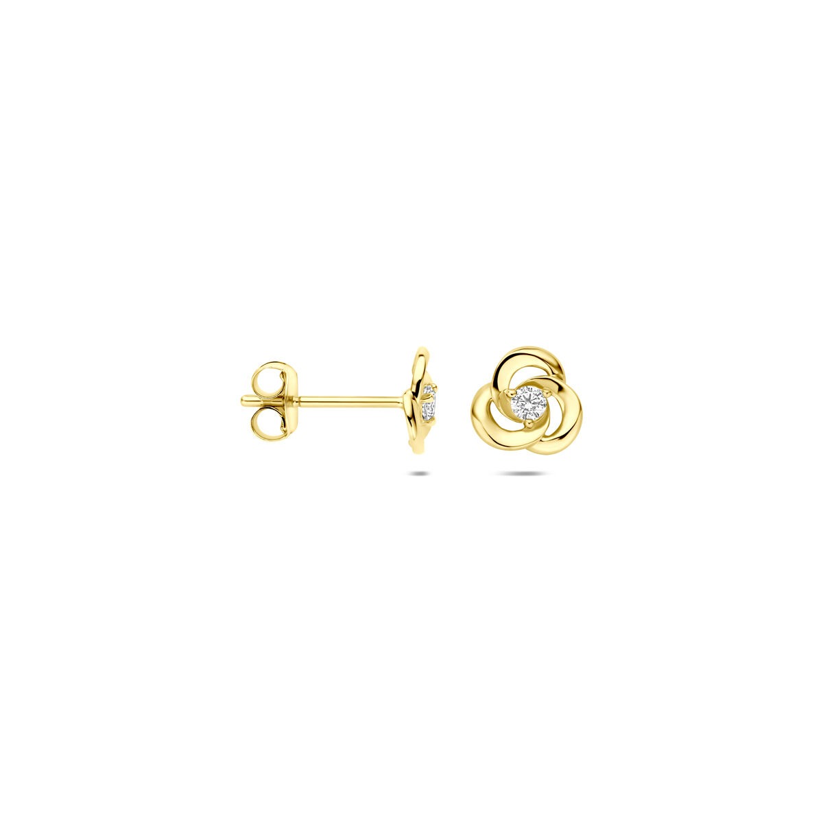 Geelgouden oorknoppen met zirkonia – 14k, solitaire zetting