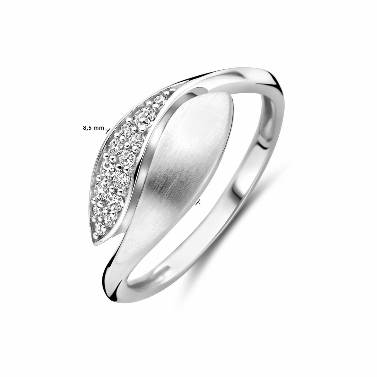 Zilveren ring met briljant geslepen zirkonia – gerhodineerd 925 zilver, 8,5 mm breed