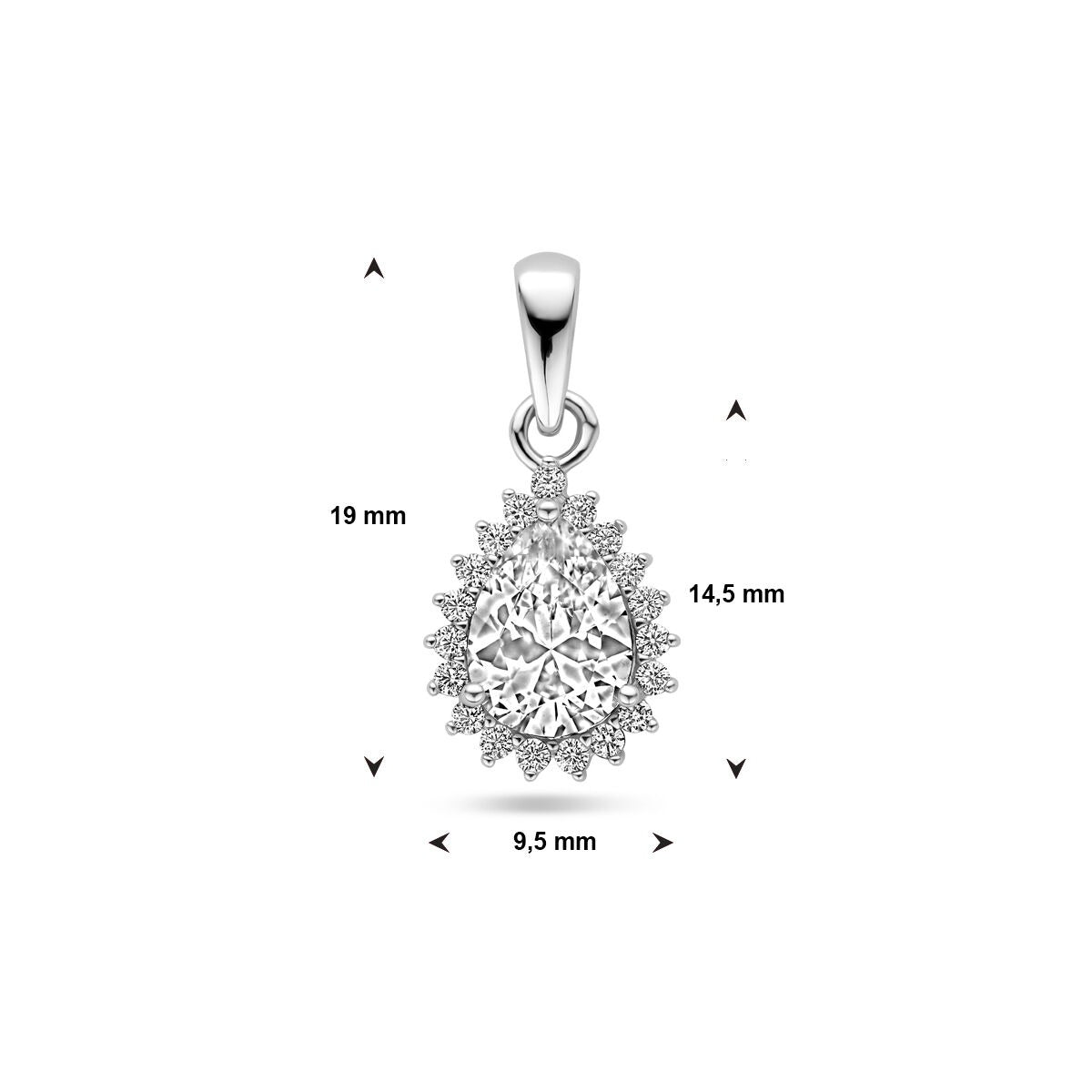 pendant zirconia halo silver rhodium plated