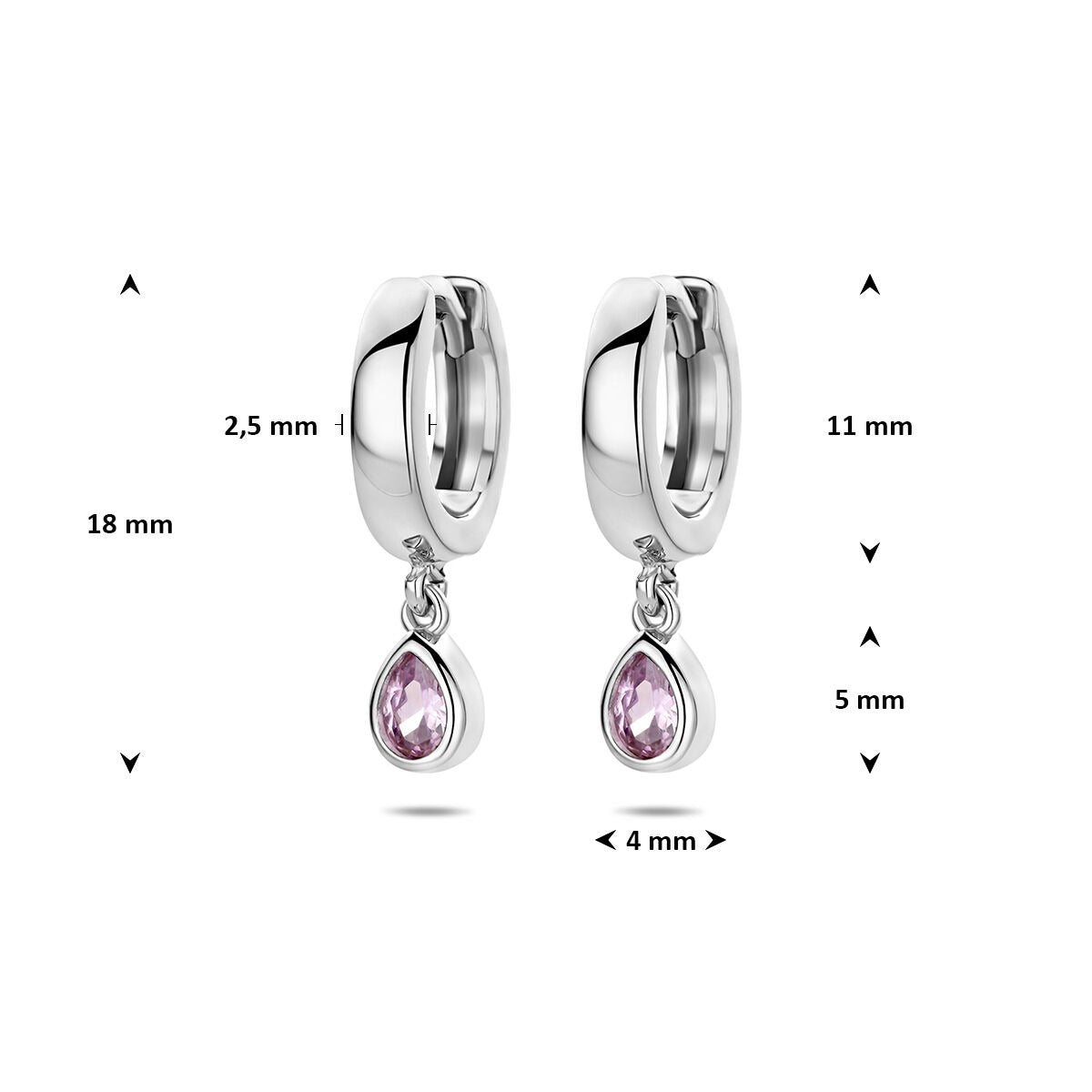 Gerhodineerd 925 zilveren klapoorringen met roze zirkonia