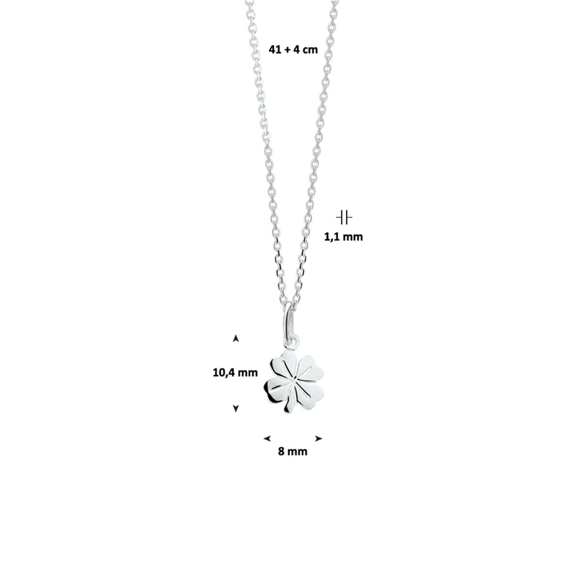 necklace clover 41 + 4 cm silver white