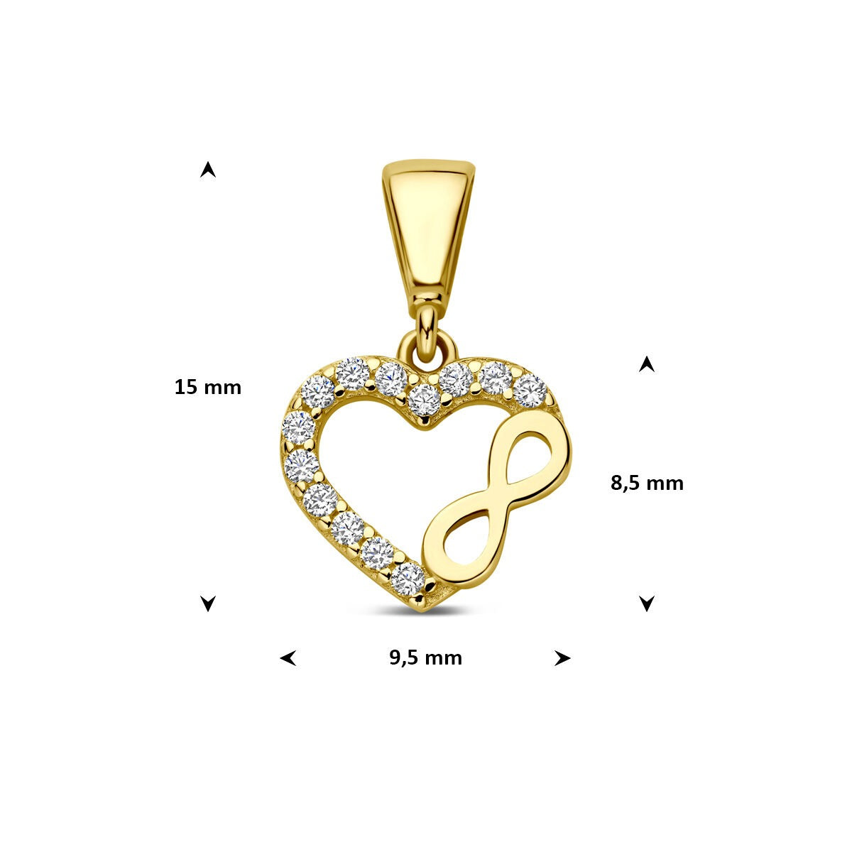 9k geelgouden hanger hart met infinity en zirkonia