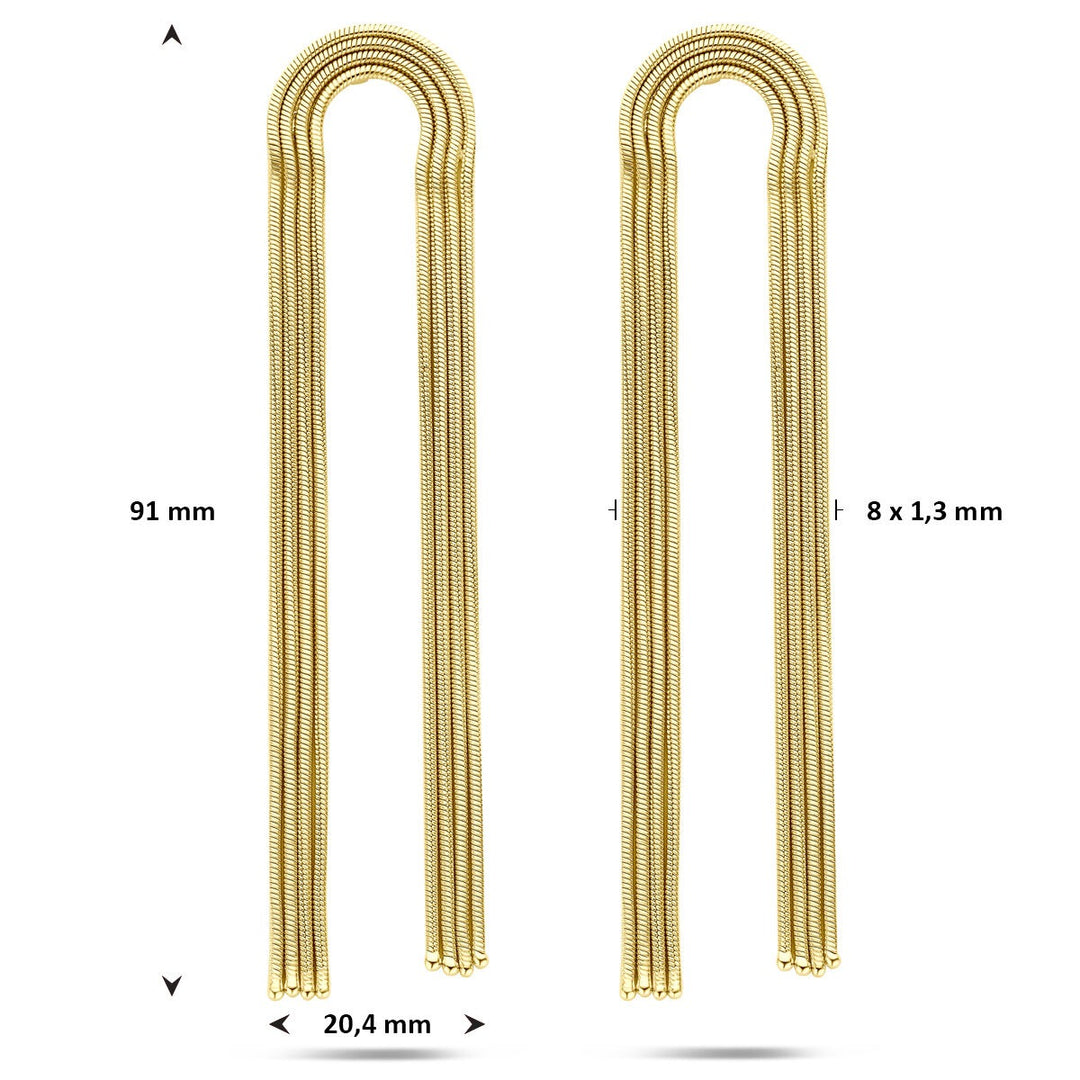 Vergulde zilveren dames oorhangers – schakelmotief  91 mm 1 micron