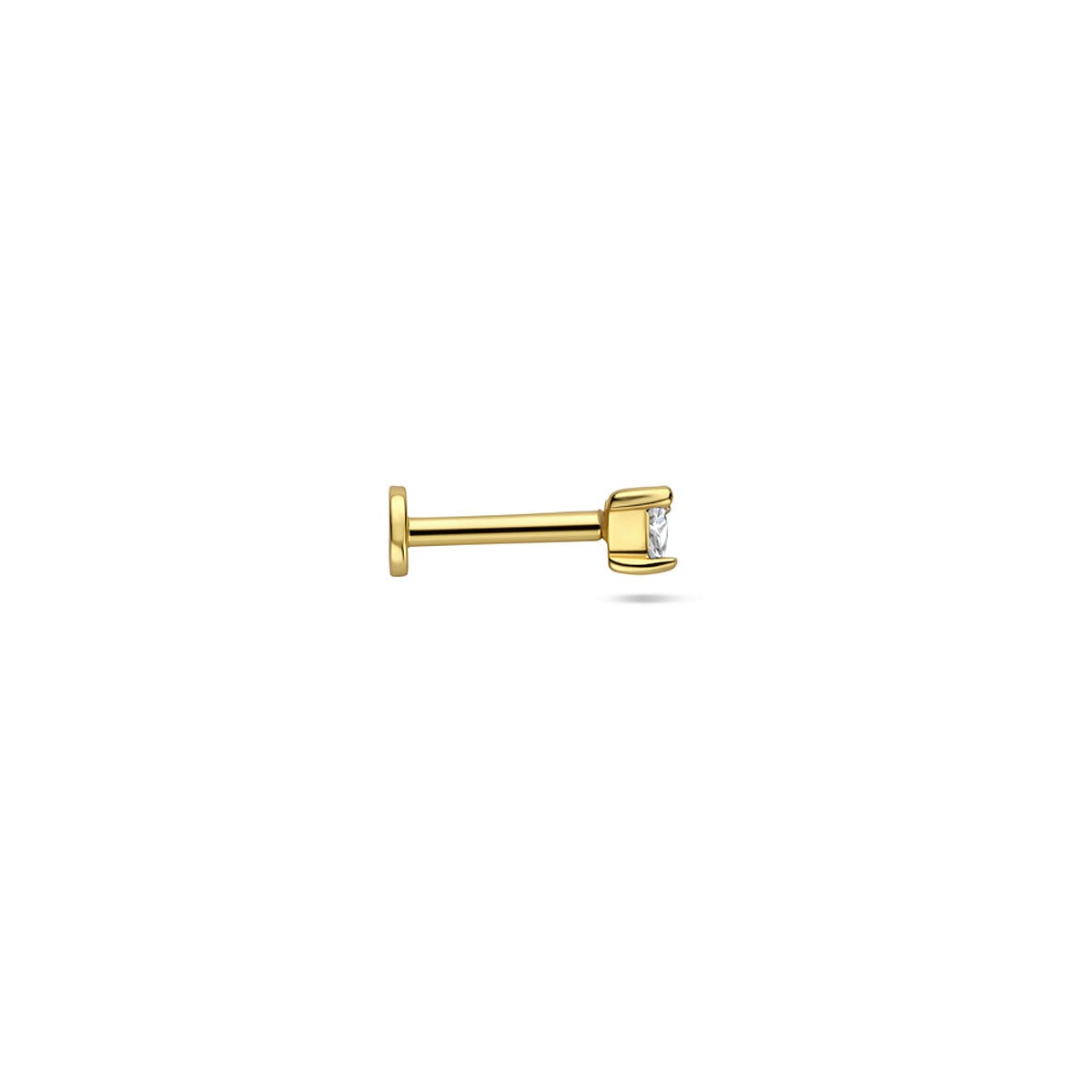 Verguld 925 zilveren flat back piercing met driehoekige zirkonia