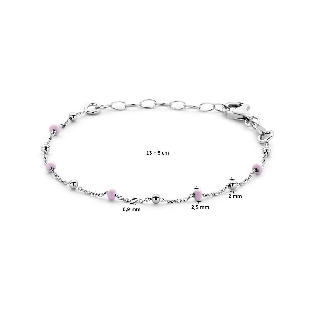Armband rosa Emaille Kugeln 13 + 3 cm Silber rhodiniert