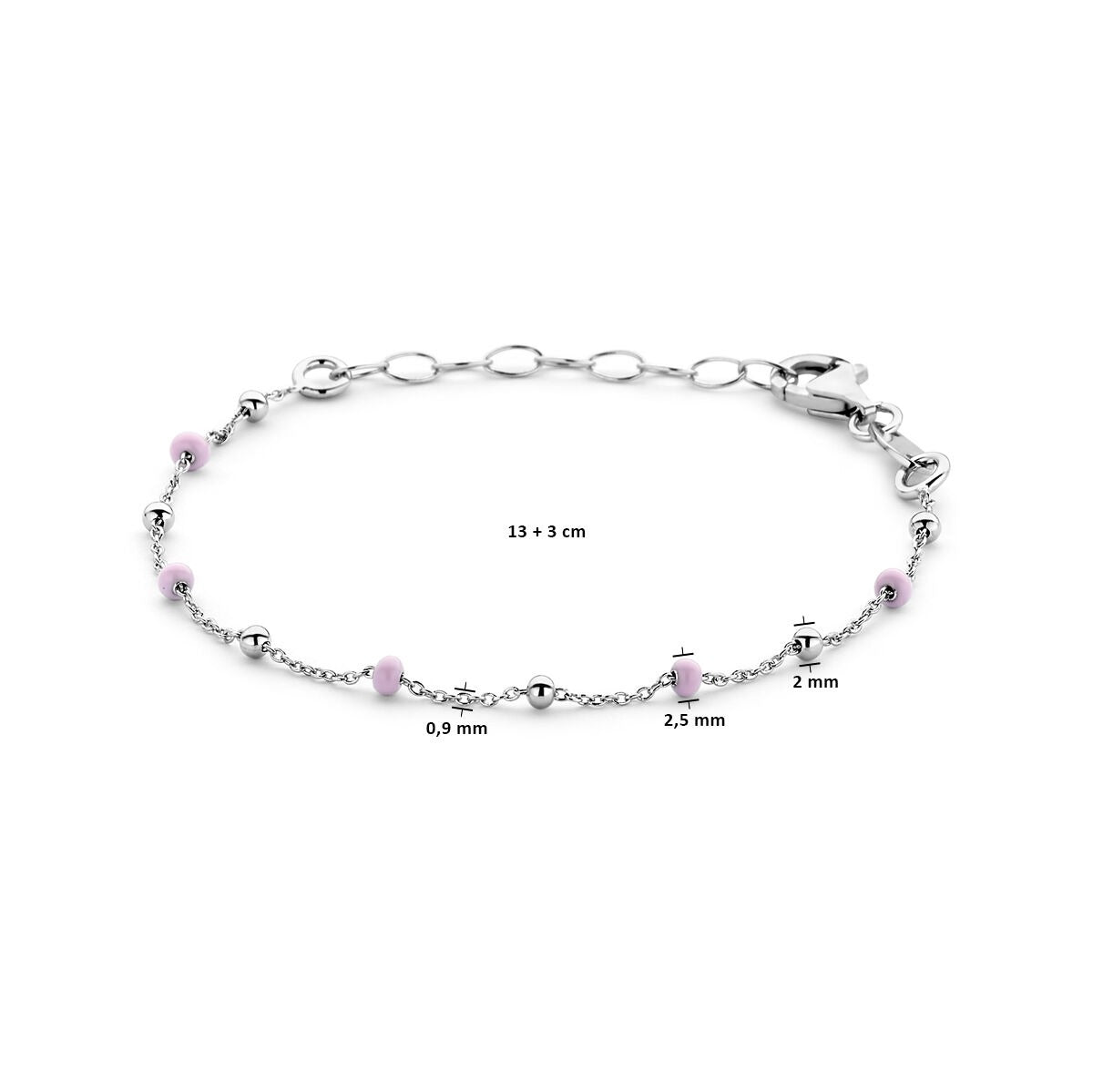 bracelet pink enamel balls 13 + 3 cm silver rhodium plated
