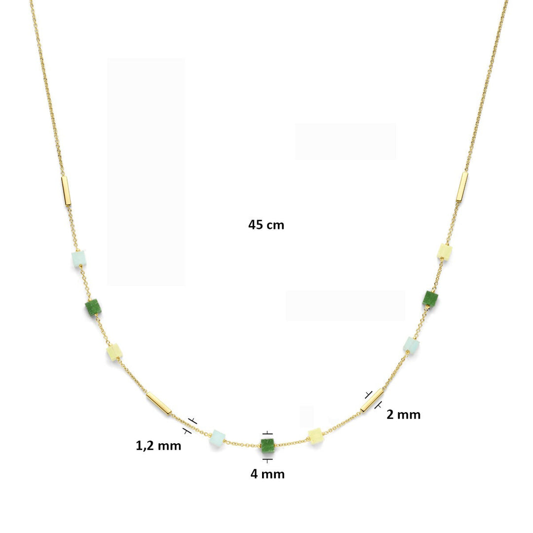 Gouden Collier 14k met Blauw en Groen Kwartsiet – Dames
