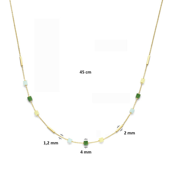 Gouden Collier 14k met Blauw en Groen Kwartsiet – Dames