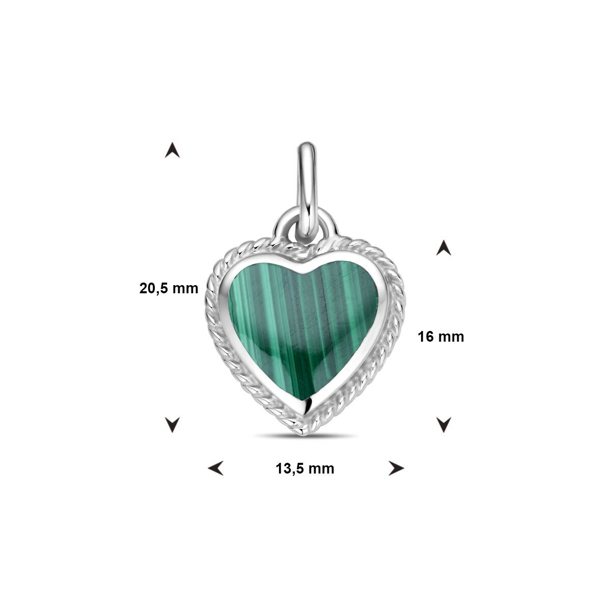Gerhodineerd Zilveren Hanger met Malachiet – Hartvorm 20.5mm