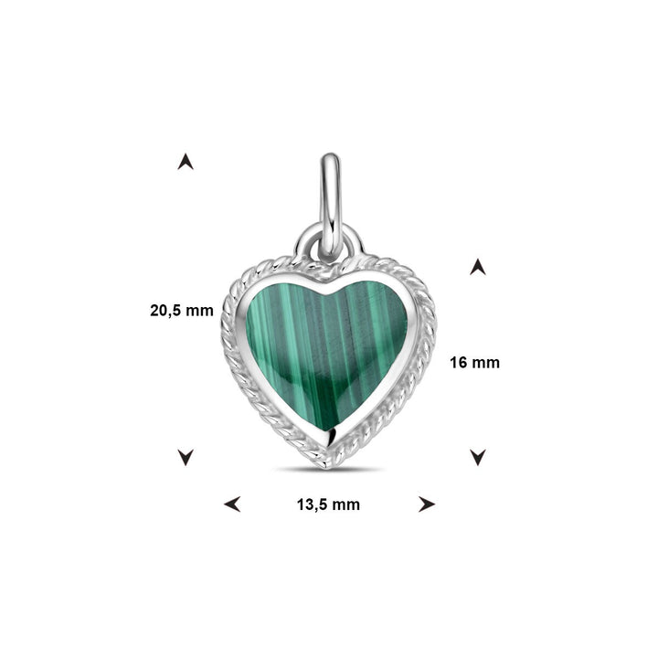 pendant heart malachite silver rhodium plated