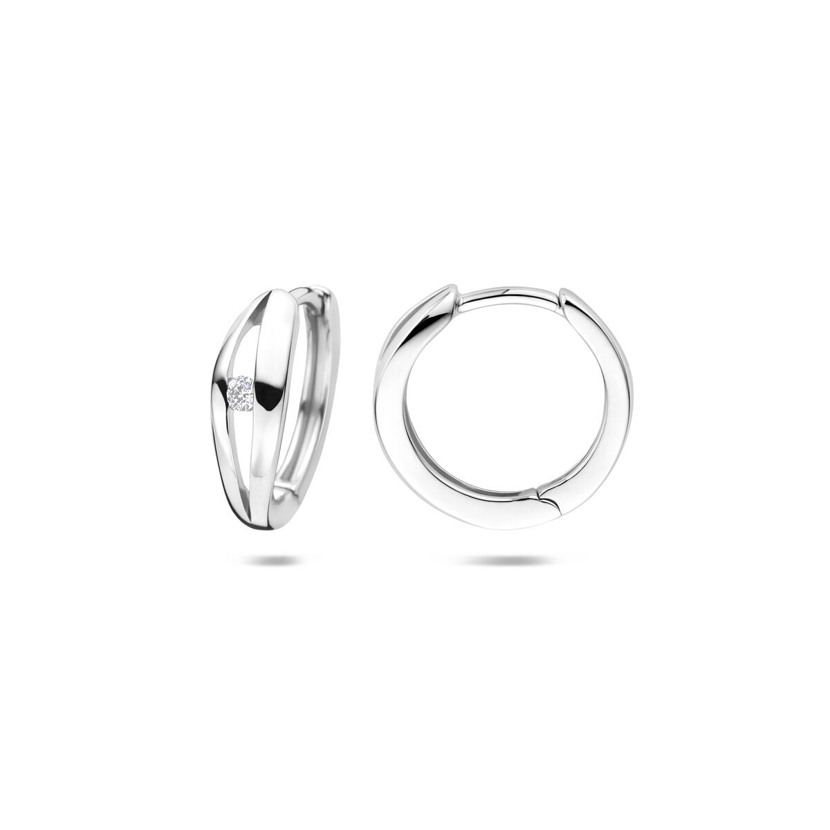 Zilveren oorringen dames met lab grown diamant – gerhodineerd 14 mm