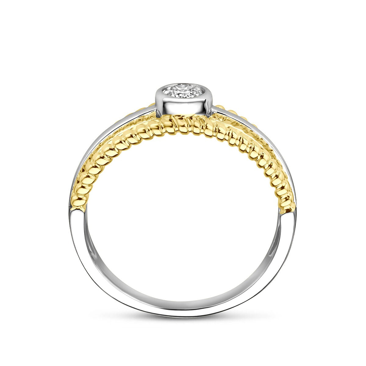 Geelverguld en gerhodineerd 925 zilveren ring met zirkonia