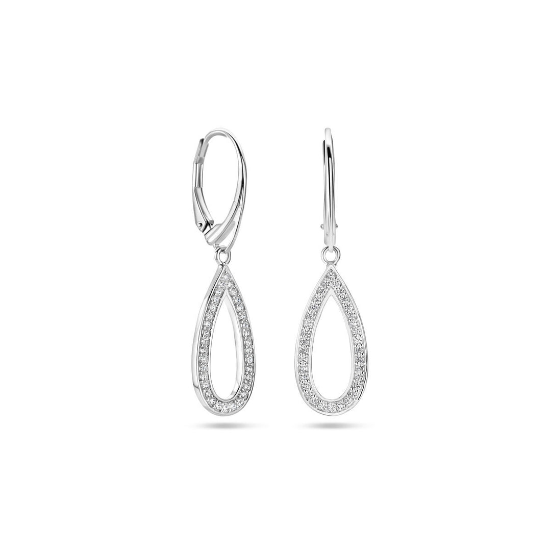 earrings zirconia brisur hook silver rhodium plated