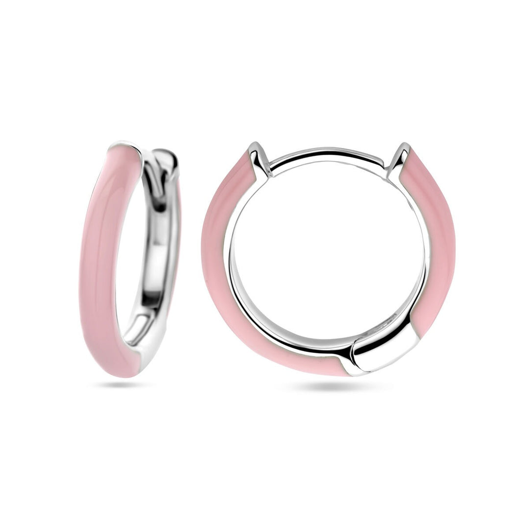 drop earrings pink enamel silver rhodium plated