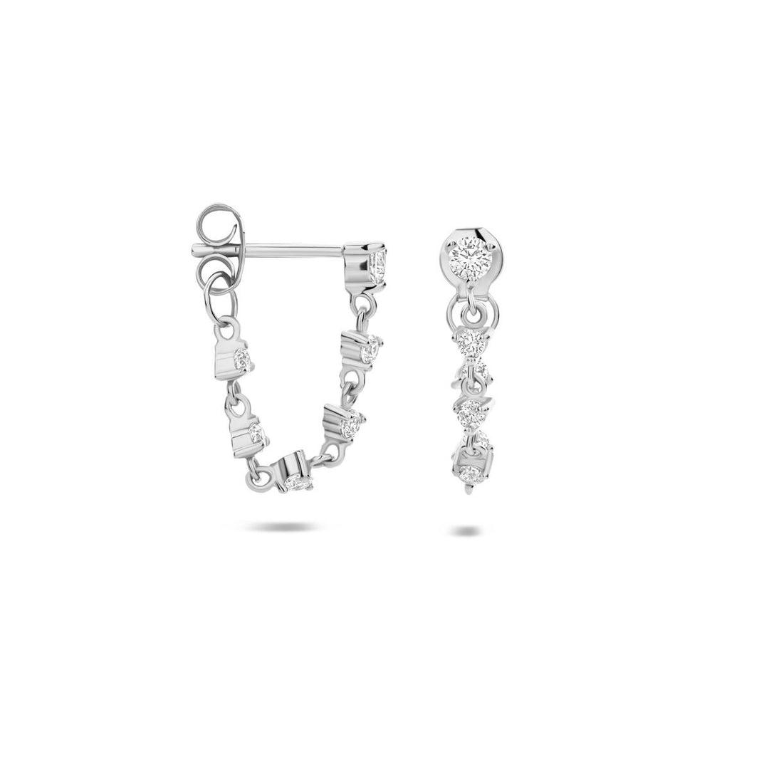 Gerhodineerd zilveren oorbellen met zirkonia – 40 mm dames oorhangers in briljant chatonzetting