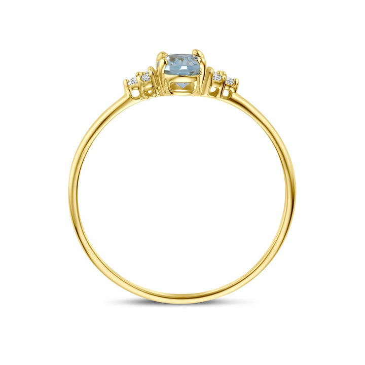 14k Geelgouden ring met blauwe topaas en zirkonia