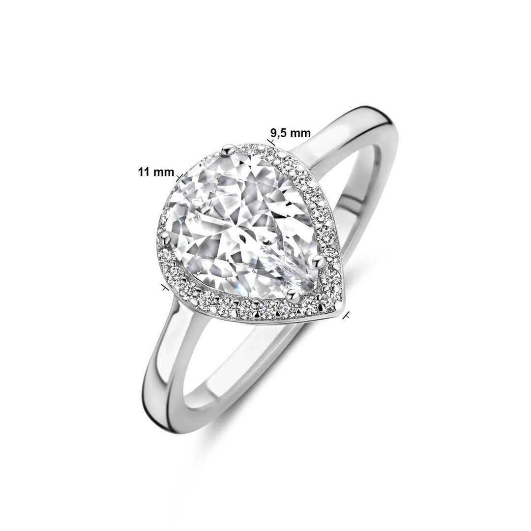 ring white zirconia halo silver rhodium plated
