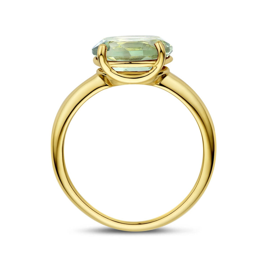 14k Geelgouden ring met groene amethist