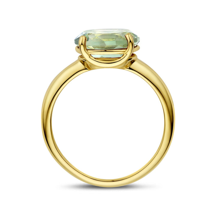 14k Geelgouden ring met groene amethist