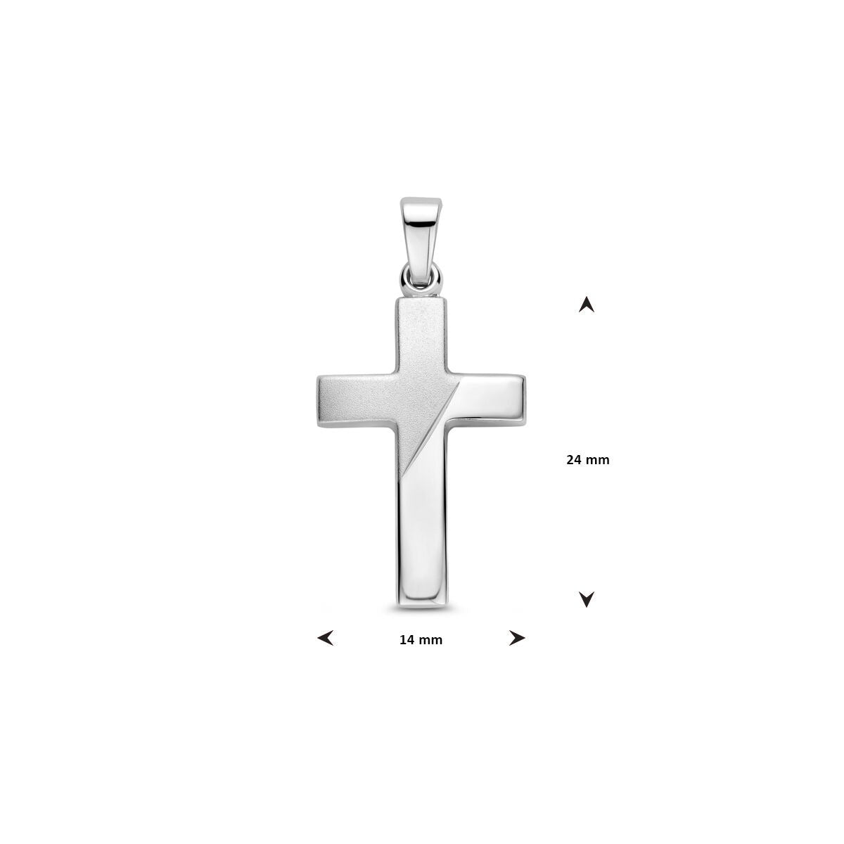 Zilveren kruis hanger – gerhodineerd 925 zilver met gematteerde, gepolijste en gediamanteerde details