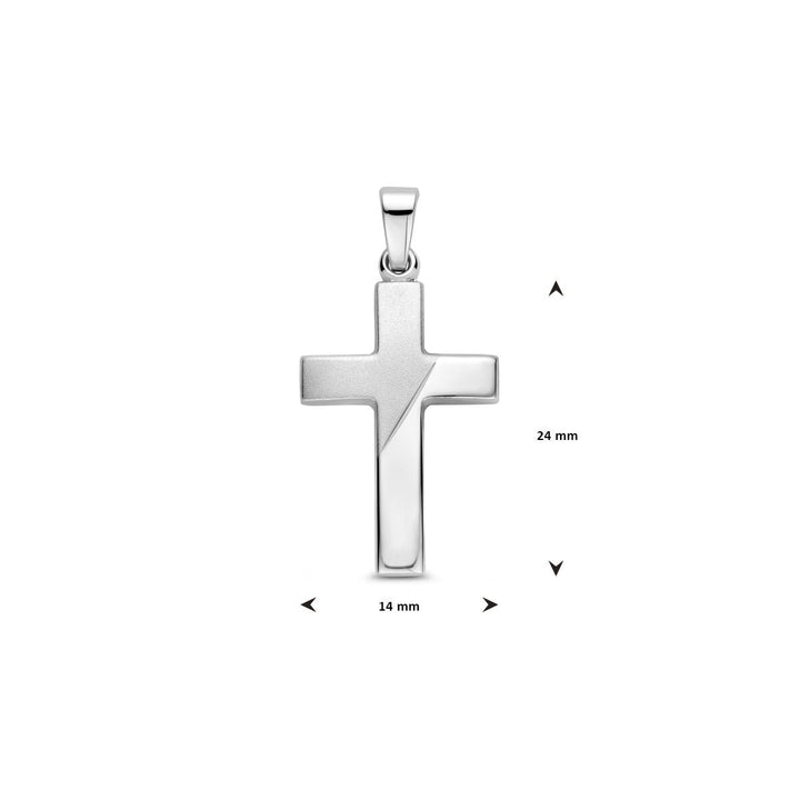 Zilveren kruis hanger – gerhodineerd 925 zilver met gematteerde, gepolijste en gediamanteerde details