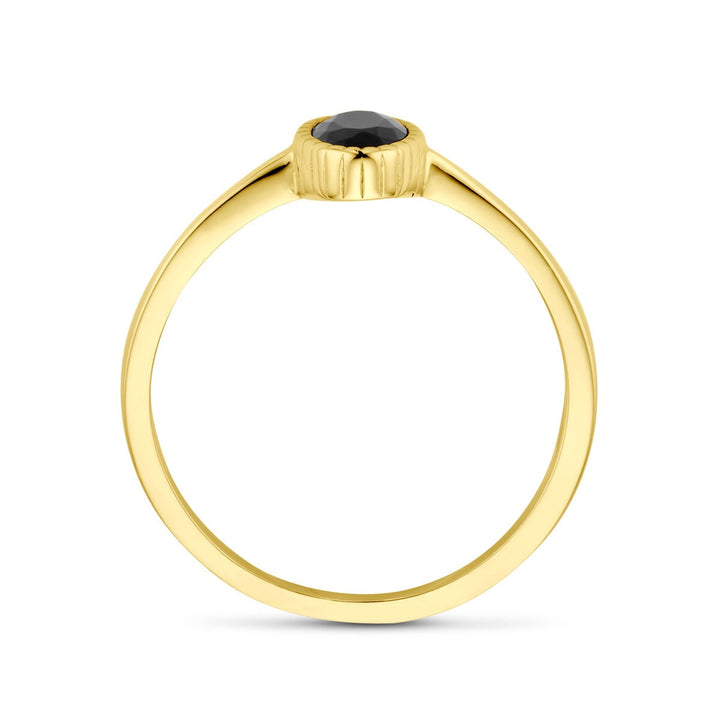 14k geelgouden damesring met zwarte zirkonia
