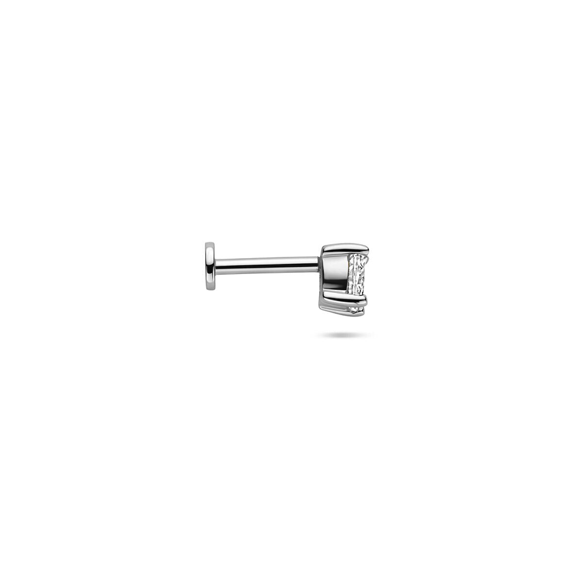 Gerhodineerd zilveren flat back piercing met ovale zirkonia