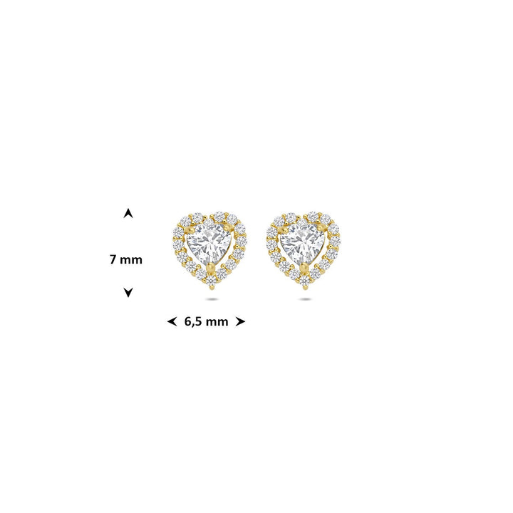 ear studs heart zirconia 14K yellow gold