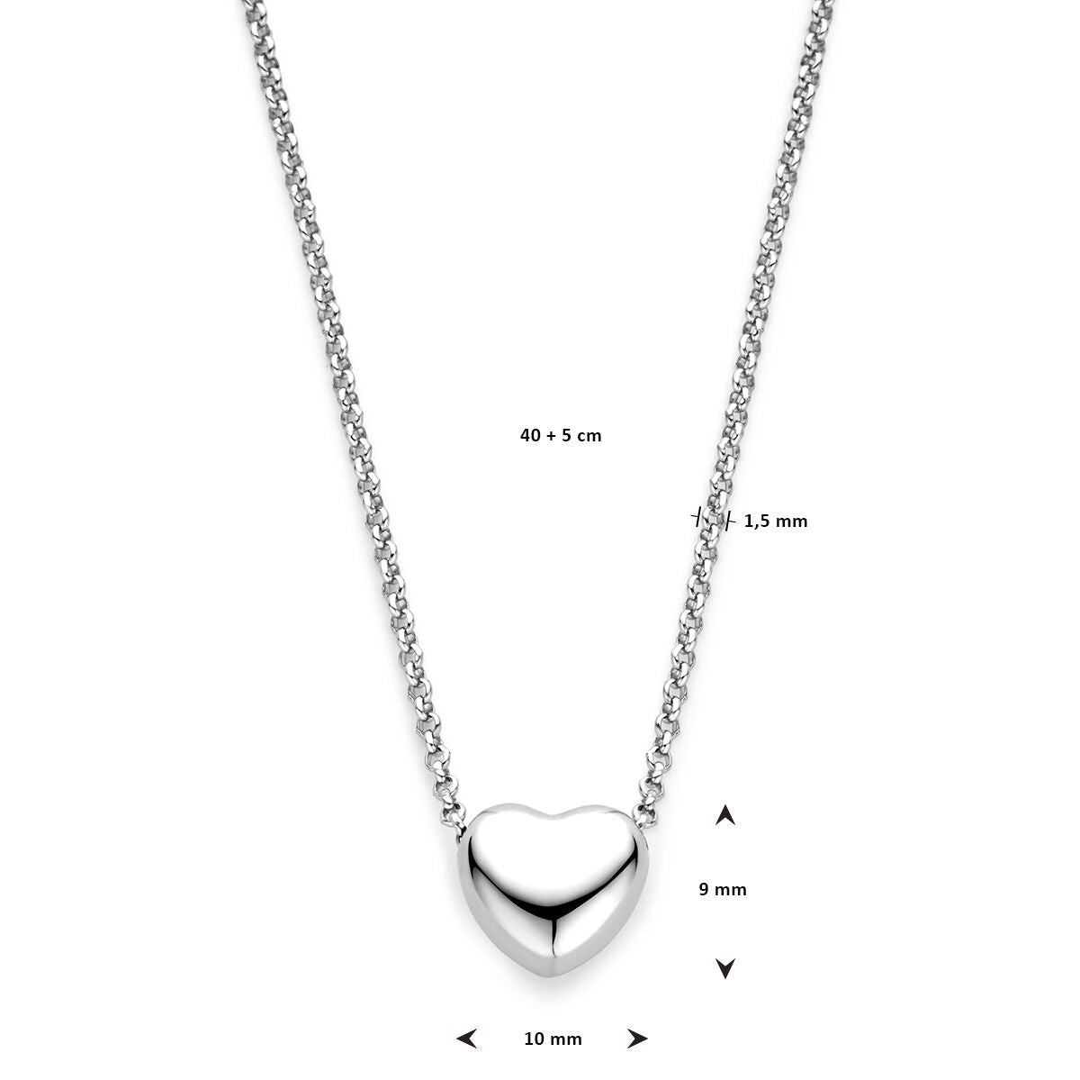 necklace heart 1.5 mm 40 + 5 cm silver rhodium plated