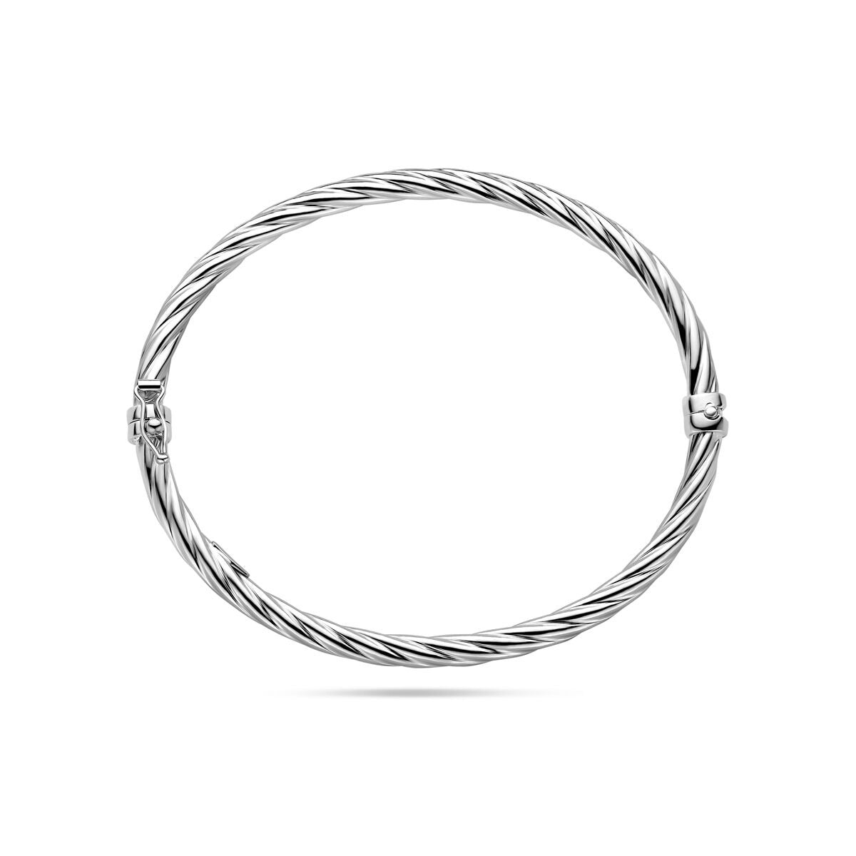 Zilveren bangle met gedraaid design – gerhodineerd 925 zilver, 61 mm diameter