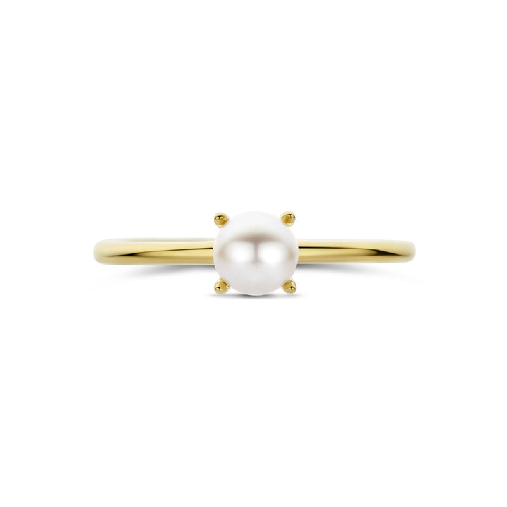 14k Geelgouden dames ring met witte parel – 5 mm