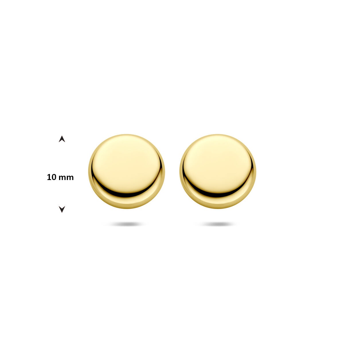 14k Geelgouden oorknoppen met een diameter van 10 mm.