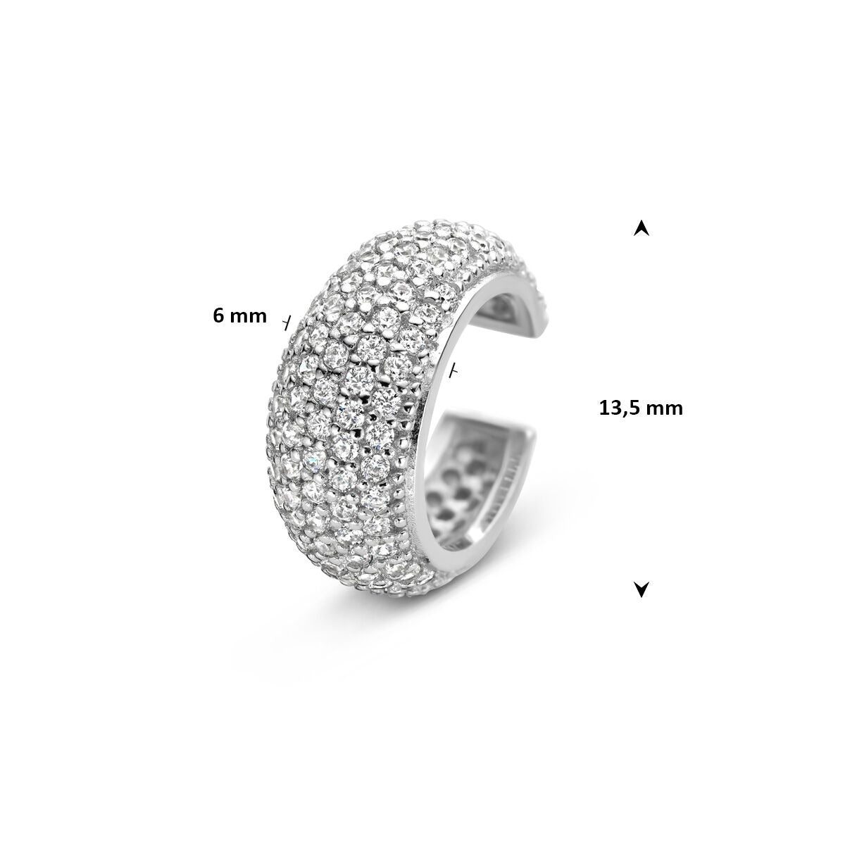 Zilveren ear cuff met zirkonia – gerhodineerd 925 zilver