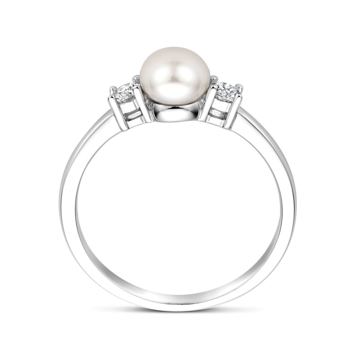 Zilveren ring met parel en zirkonia – damesring in gerhodineerd 925 zilver